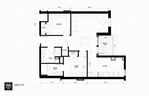 Floor plan for 2 beds, 2 baths, 1032 sqft